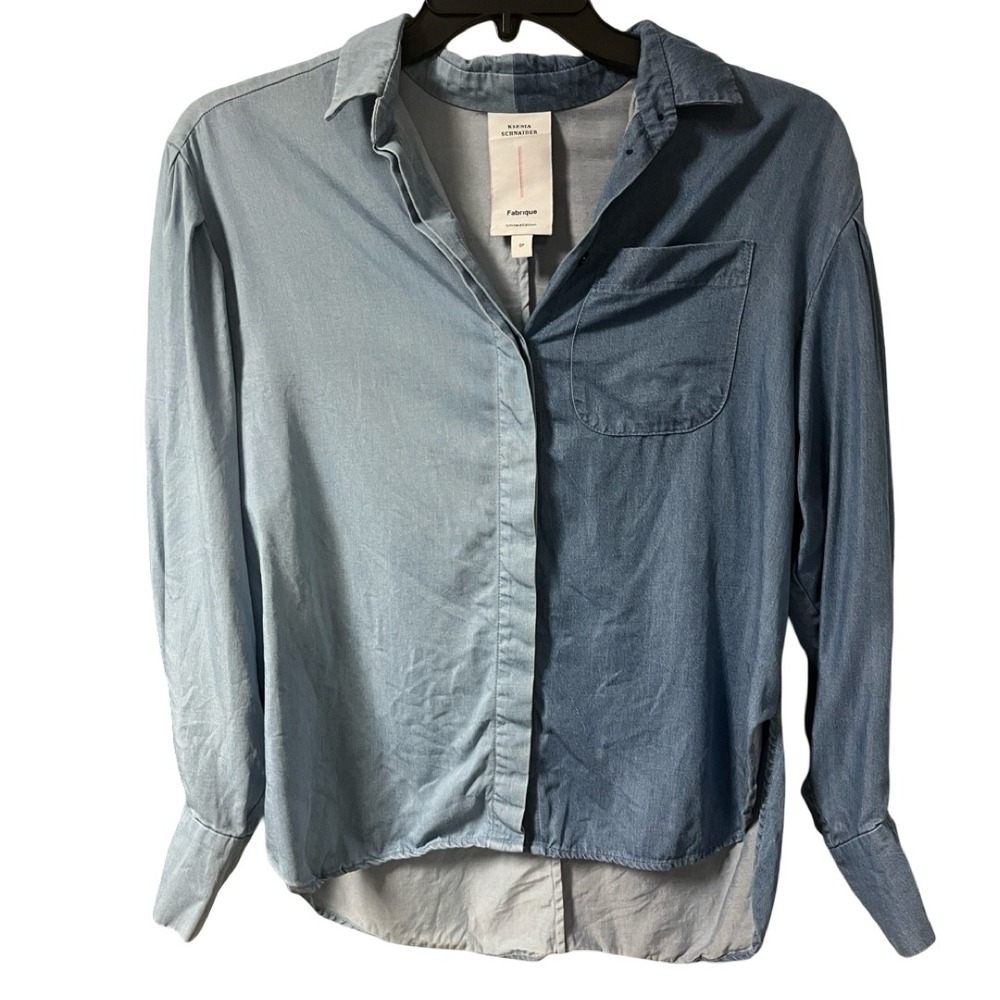 Ksenia Schnaider x Fabrique Two Tone Denim Blue Lyocell Shirt Limited Edition 0P